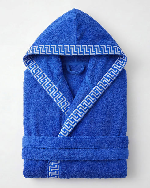 ACCAPPATOIO IN SPUGNA UNISEX CON CAPPUCCIO "GRECA"