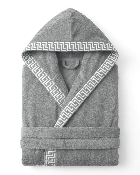 ACCAPPATOIO IN SPUGNA UNISEX CON CAPPUCCIO "GRECA"