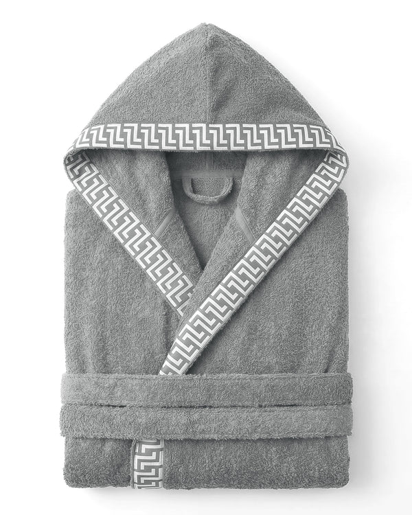 ACCAPPATOIO IN SPUGNA UNISEX CON CAPPUCCIO "GRECA"