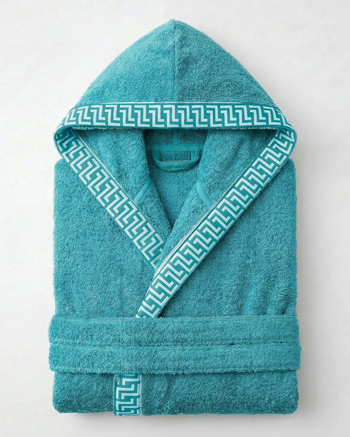 ACCAPPATOIO IN SPUGNA UNISEX CON CAPPUCCIO "GRECA"