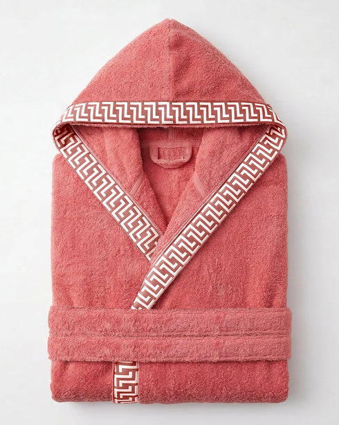 ACCAPPATOIO IN SPUGNA UNISEX CON CAPPUCCIO "GRECA"