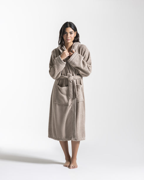 ACCAPPATOIO UNISEX IN SPUGNA CON CAPPUCCIO "BRICKS"