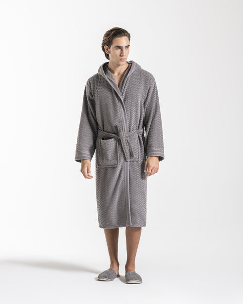 ACCAPPATOIO UNISEX IN SPUGNA CON CAPPUCCIO "BRICKS"