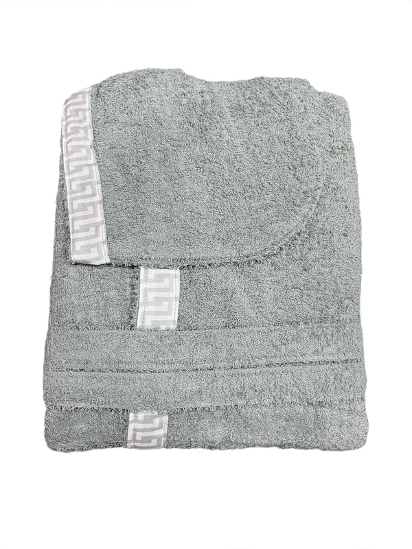 ACCAPPATOIO IN SPUGNA UNISEX CON CAPPUCCIO "STAMPA GRECA"