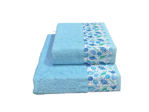 SET COPPIA ASCIUGAMANI IN SPUGNA "STAMPA CONCHIGLIA"