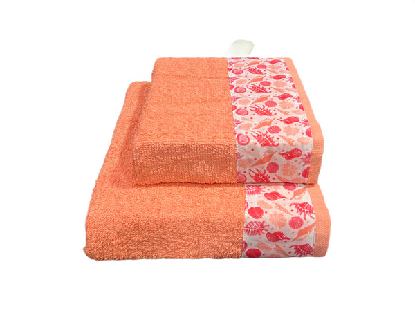 SET COPPIA ASCIUGAMANI IN SPUGNA "STAMPA CONCHIGLIA"