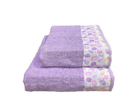 SET COPPIA ASCIUGAMANI IN SPUGNA "STAMPA CONCHIGLIA"