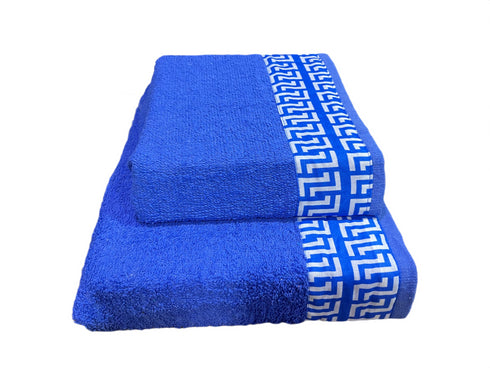 SET COPPIA ASCIUGAMANI IN SPUGNA "STAMPA GRECA"