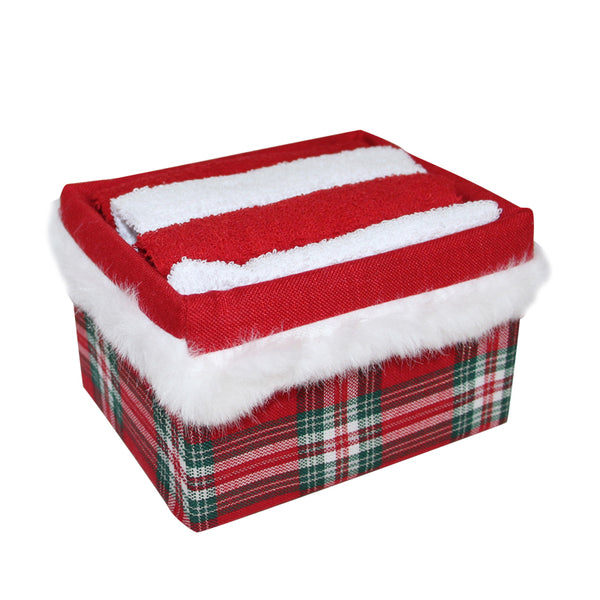 CESTINO LAVETTE TARTAN - SET 4 LAVETTE IN SPUGNA