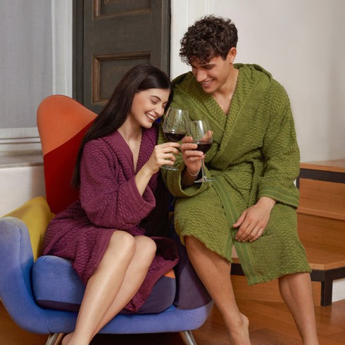 ACCAPPATOIO UNISEX IN SPUGNA CON CAPPUCCIO "BRICKS"