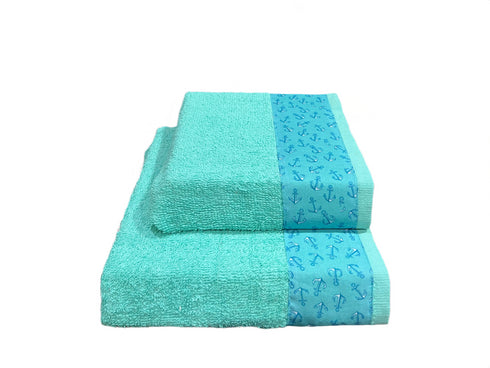 SET COPPIA ASCIUGAMANI IN SPUGNA "STAMPA ANCORA"