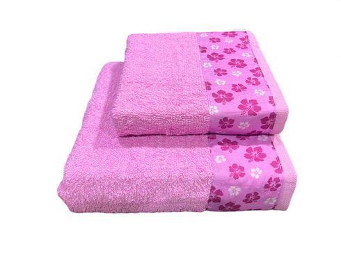 SET COPPIA ASCIUGAMANI IN SPUGNA "STAMPA IBISCO"