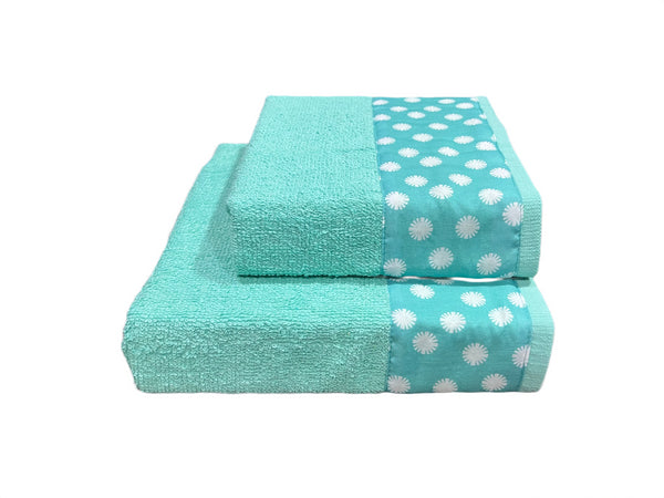 SET COPPIA ASCIUGAMANI IN SPUGNA "STAMPA SOLE"