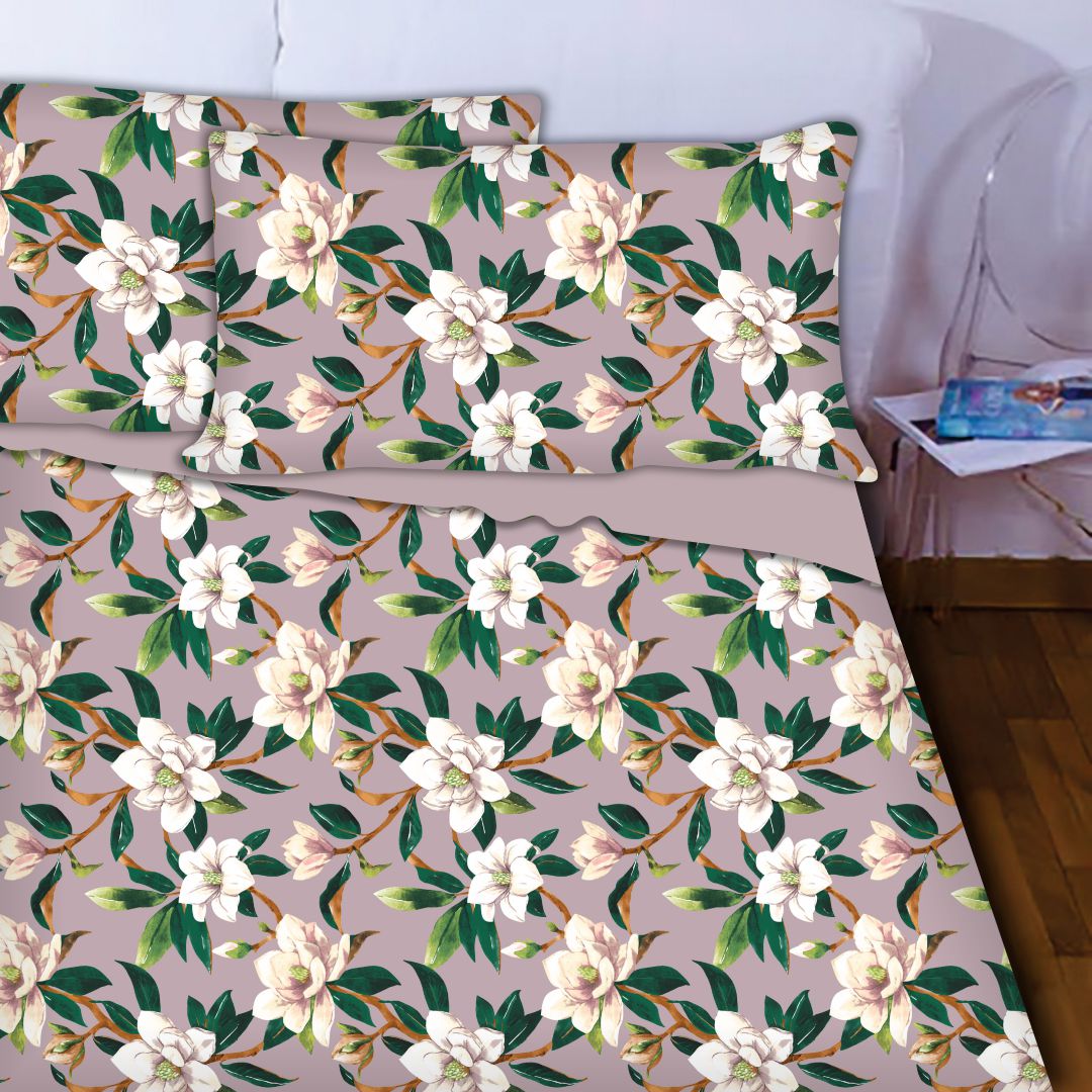 Set di lenzuola in cotone stampato floreale con pianta tropicale morbido e lisci